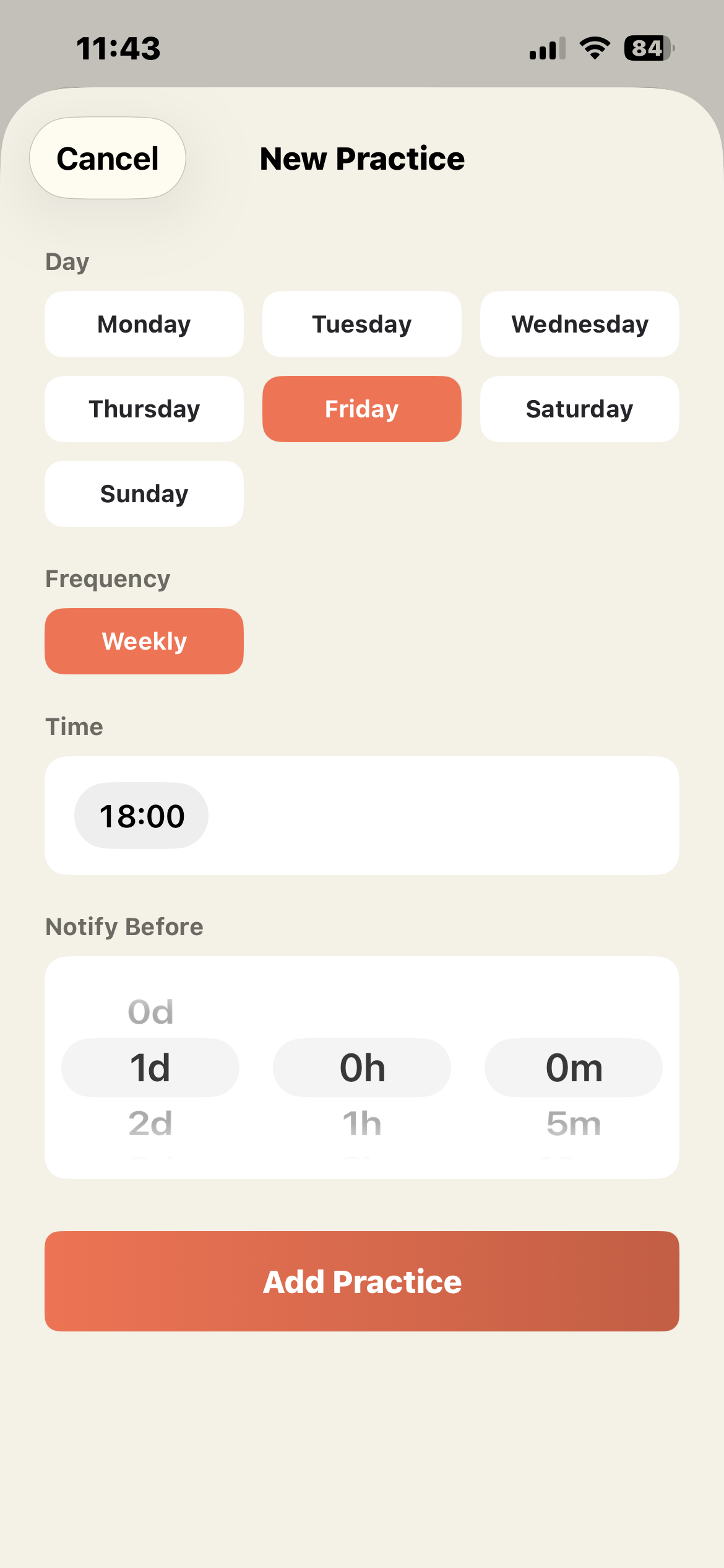 Setting up a recurring practice